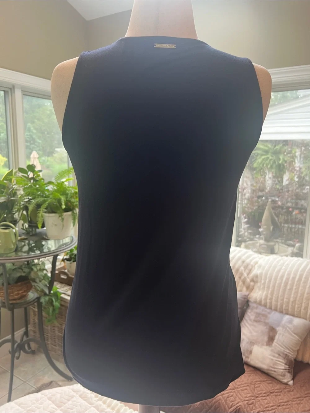 Michael Kors Blue Sleeveless Mixed Media Sheer Hem Top Small